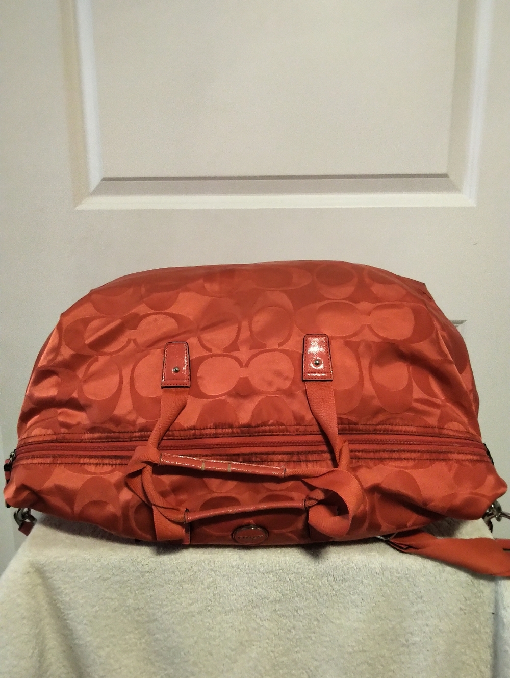Authentic Coach CC Signature Orange Duffle Bag - Picture 6 of 11
